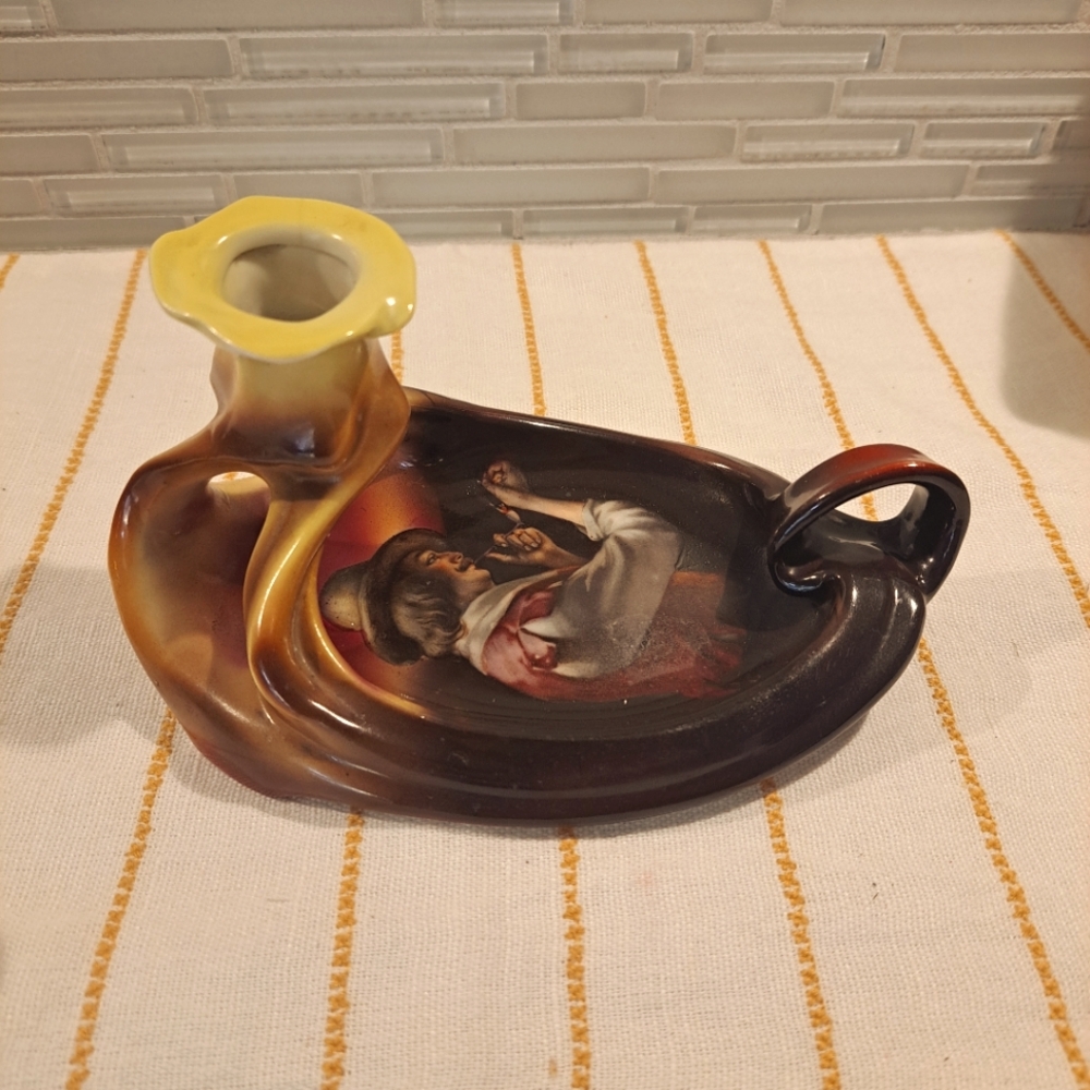 Royal Bayreuth Painted Candlestick. Musician Patterm